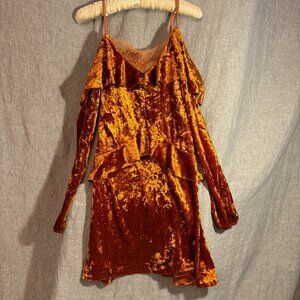 Dance & Marvel Velvet Shoulderless Dress Orange Medium